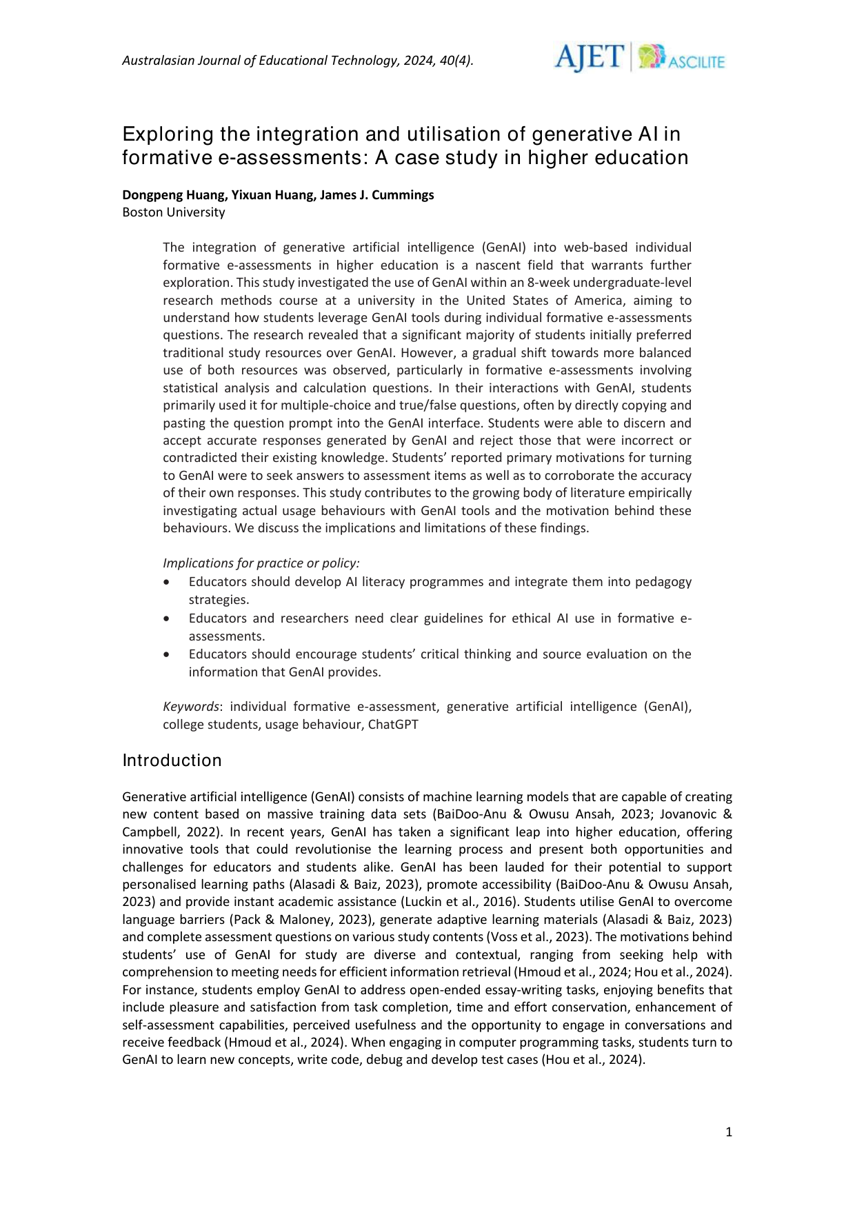First page of Nichole's published AJET paper