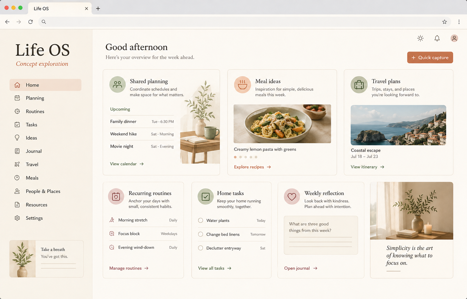 Concept visualization for an AI-assisted personal life management hub